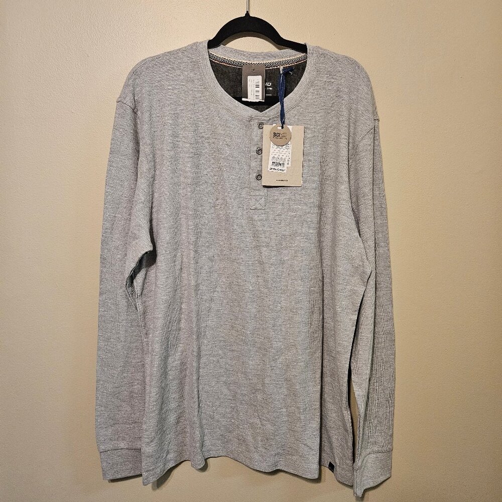 Blend Mens Long Sleeve T-Shirt 3XL Gray Henley Waffle Knit Pullover BHNoble Tee
